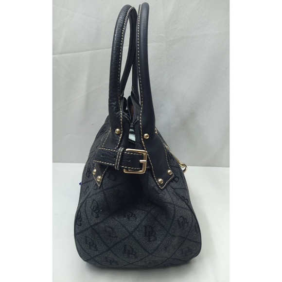 Dooney & Bourke Gray Canvas Leather Trim DB Printed Hook Satchel Shoulder Bag - Picture 5 of 16
